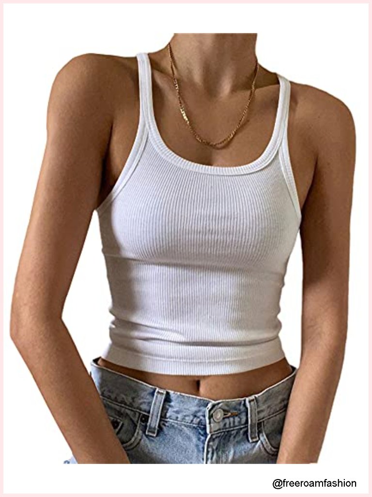 Sleeveless Ribbed Knit Tank Top Scoop Neck Cami Layering